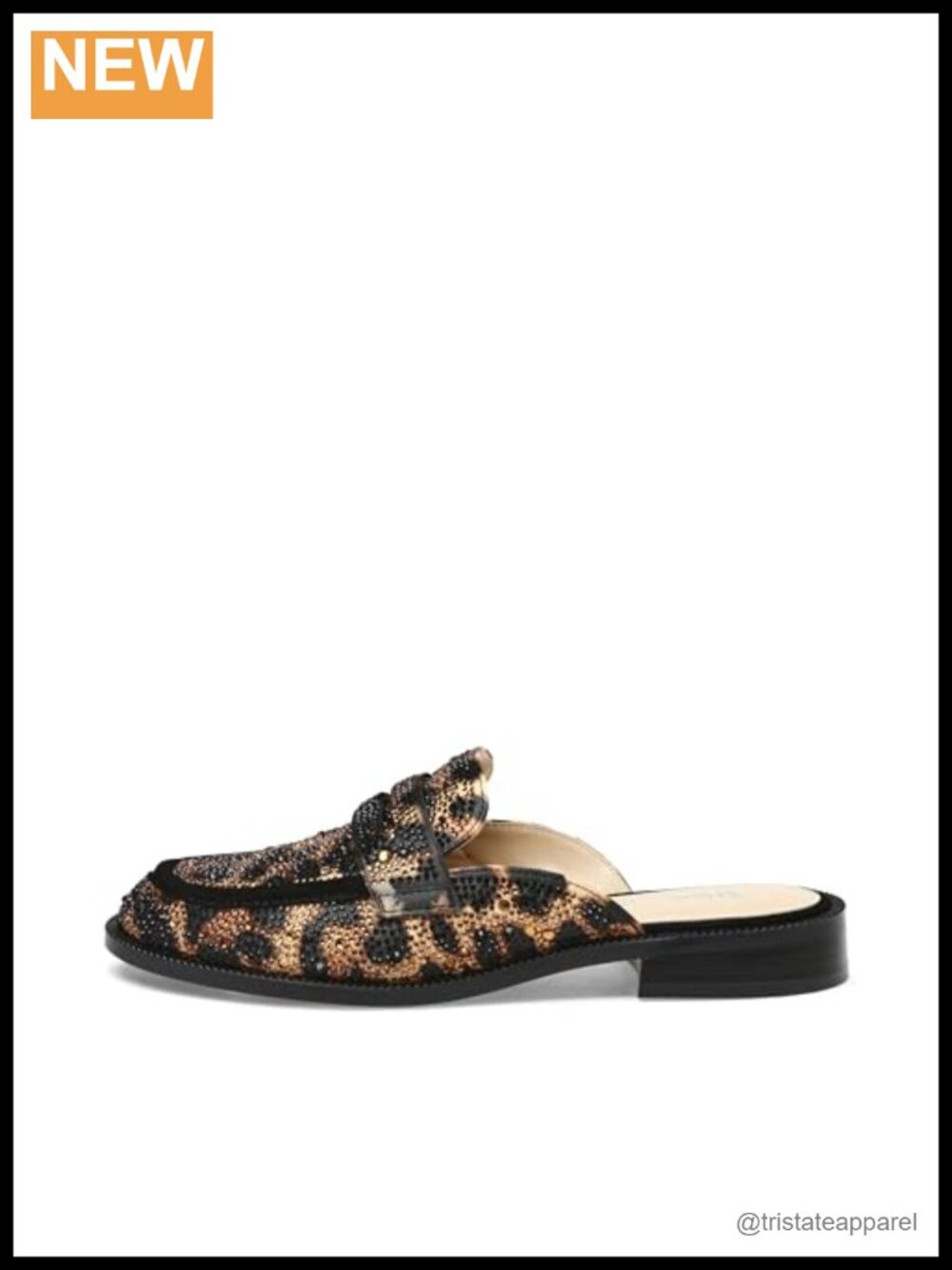 Rhinestone Embellished Leopard Print Mule Flat Heel Pull-On Casual Party Shoe